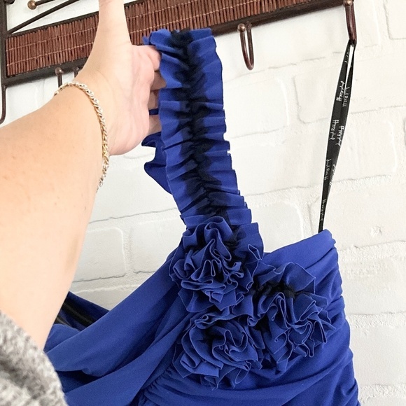 Joseph Ribkoff Mini Dress Gown Formal Asymmetrical Rosette Cobalt blue 10 - Picture 7 of 14